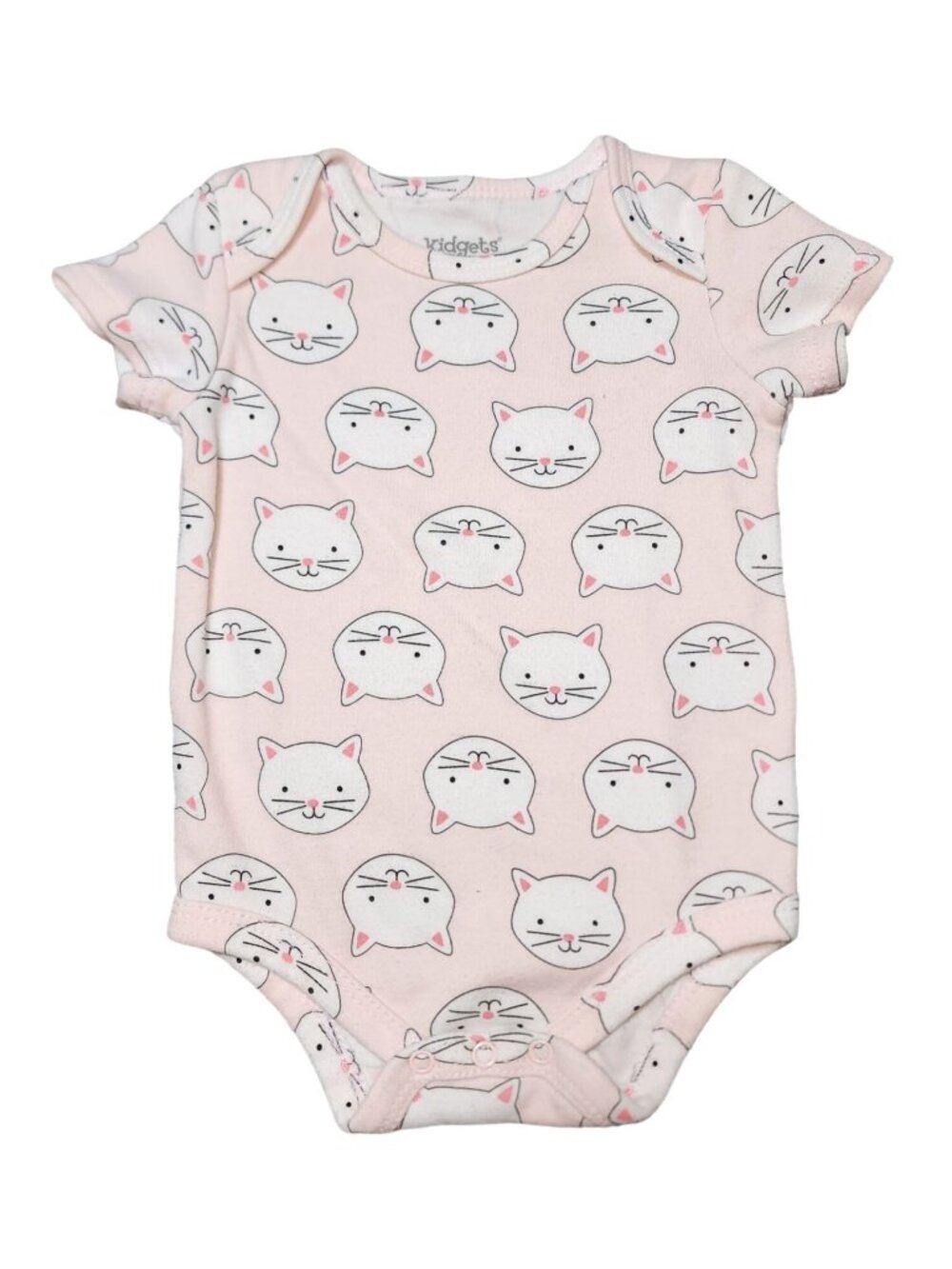 Baby Girls Kidgets Kitty Cat Bodysuit One Piece 0-3 Months Cotton Pink White